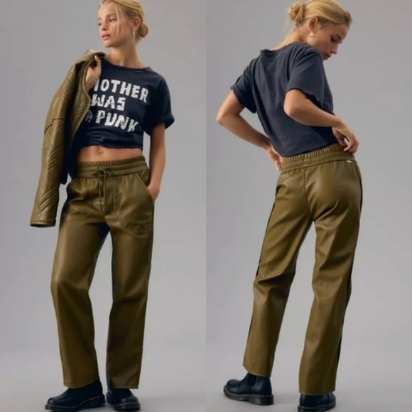 MOTHER Pants - NWT MOTHER | Fall Winter Fir Green Rambler Lounger Ankle Faux Leather | Size XS